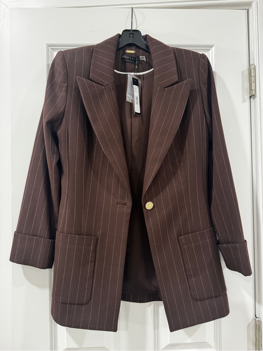 Alice + Olivia Brown Pinstripe Tailored Blazer